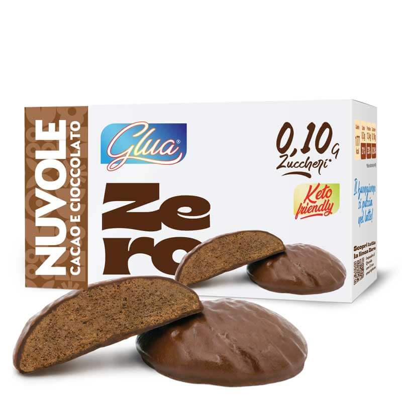 Biscotti keto proteici nuvole ricoperto di cioccolato gusto cacao per dieta chetogenica