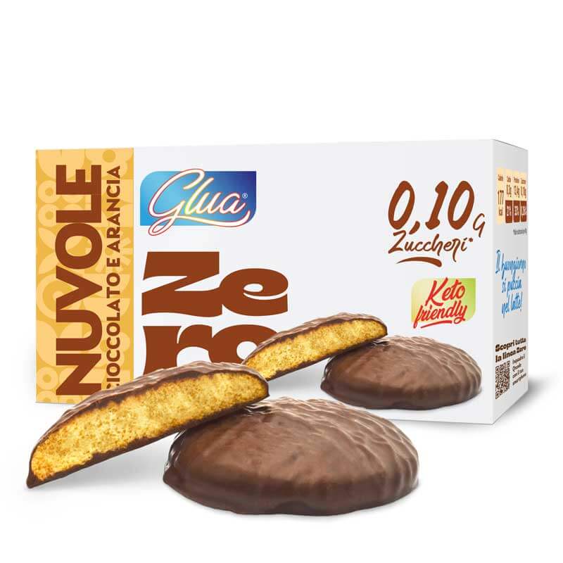 Biscotti proteici Nuvole ricoperti di cioccolato gusto arancia adatti alla dieta chetogenica